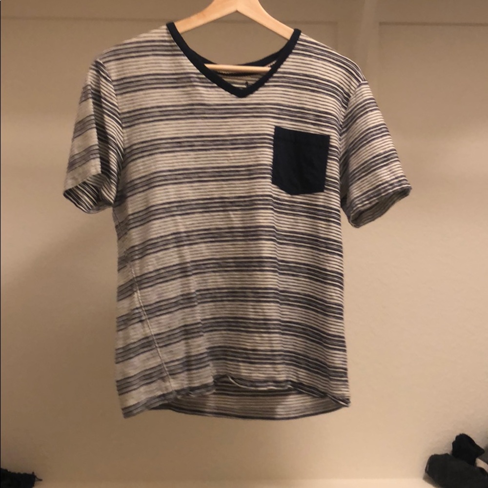 Men’s blue and white V neck T shirt